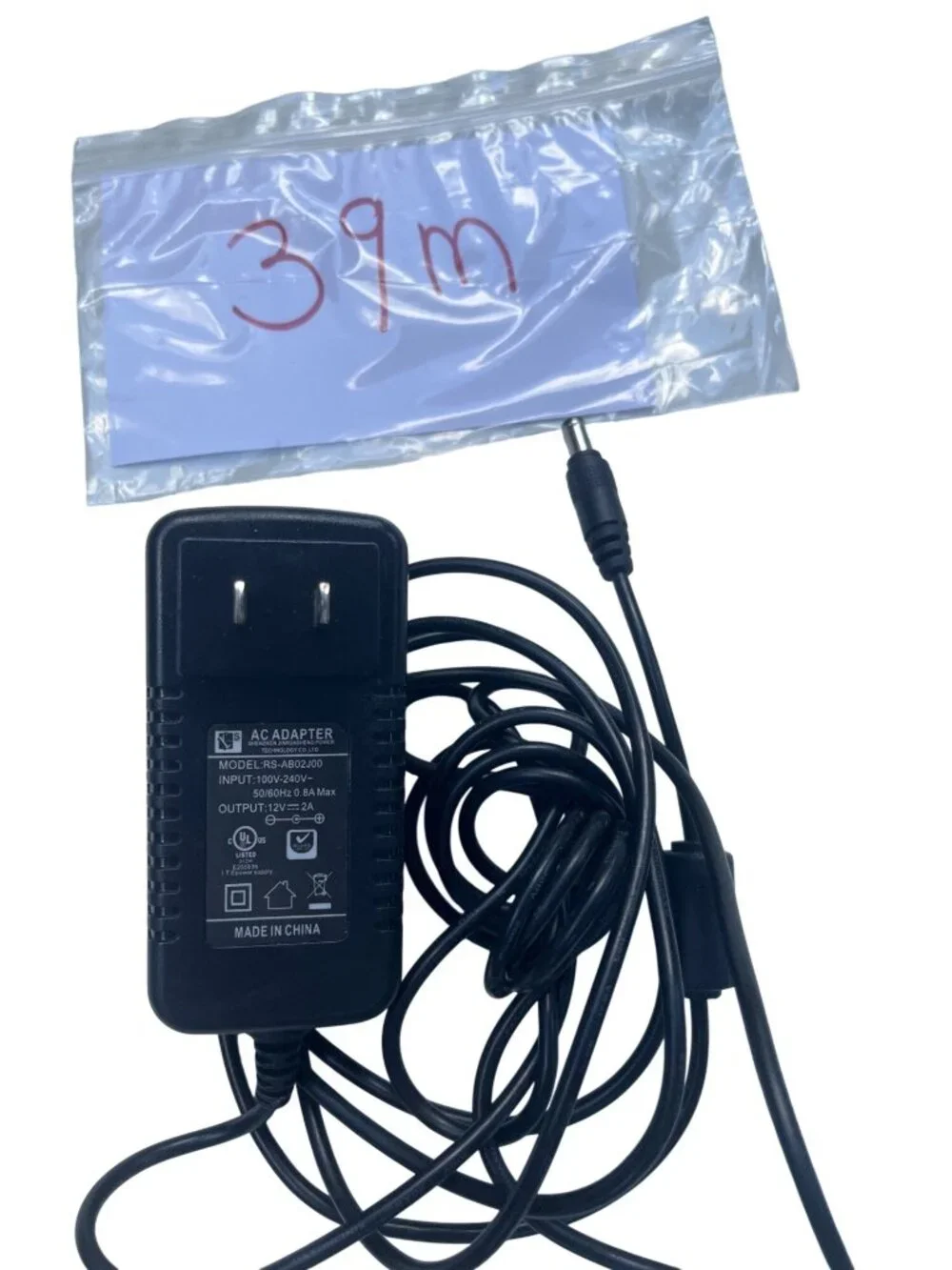 AC Adapter RS-AB02J00 12V 2A Power Supply 106 Inches Cord & Plug Connector 39m